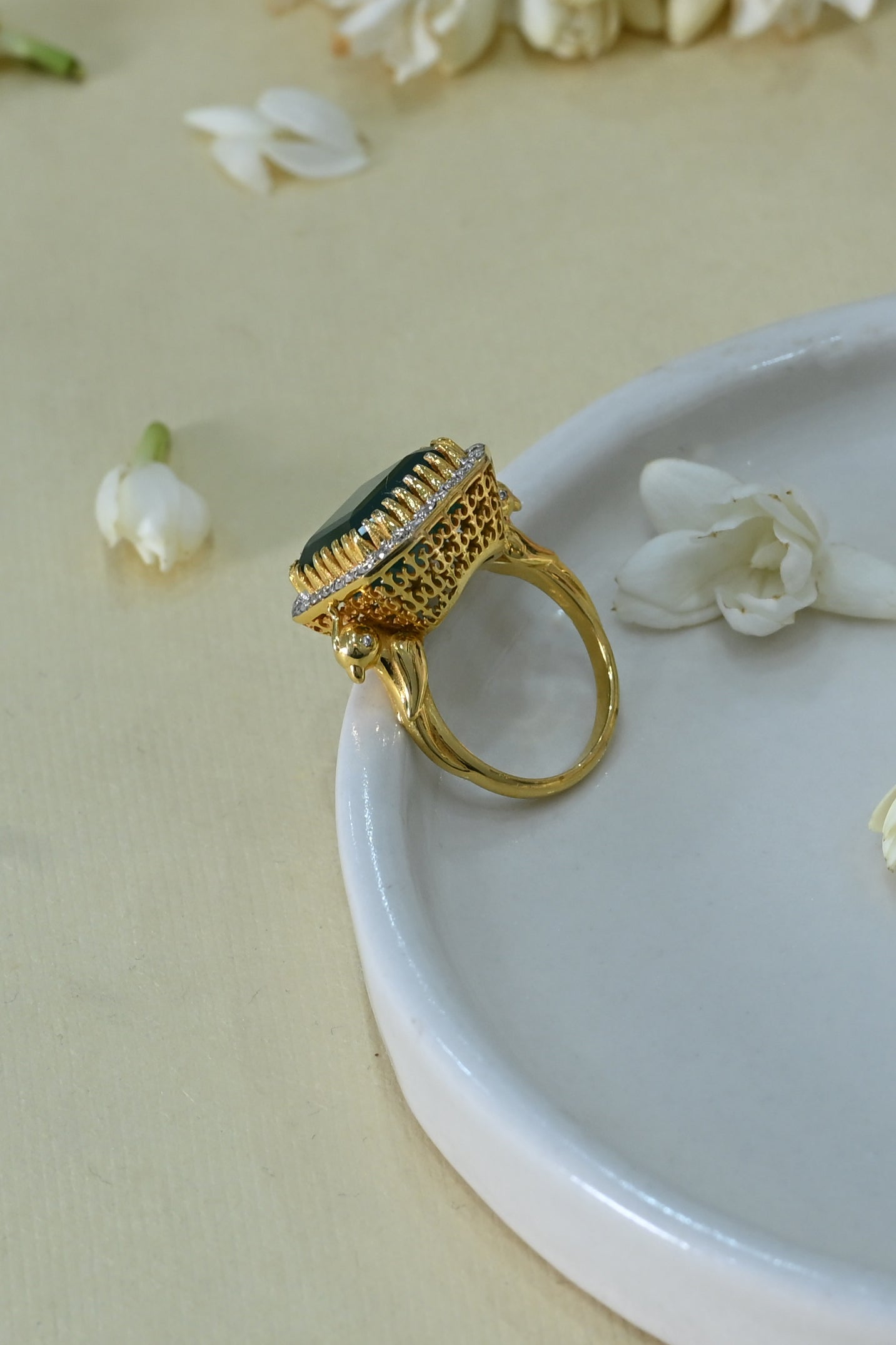 Emerald & Diamond Statement Ring set in Pure Gold