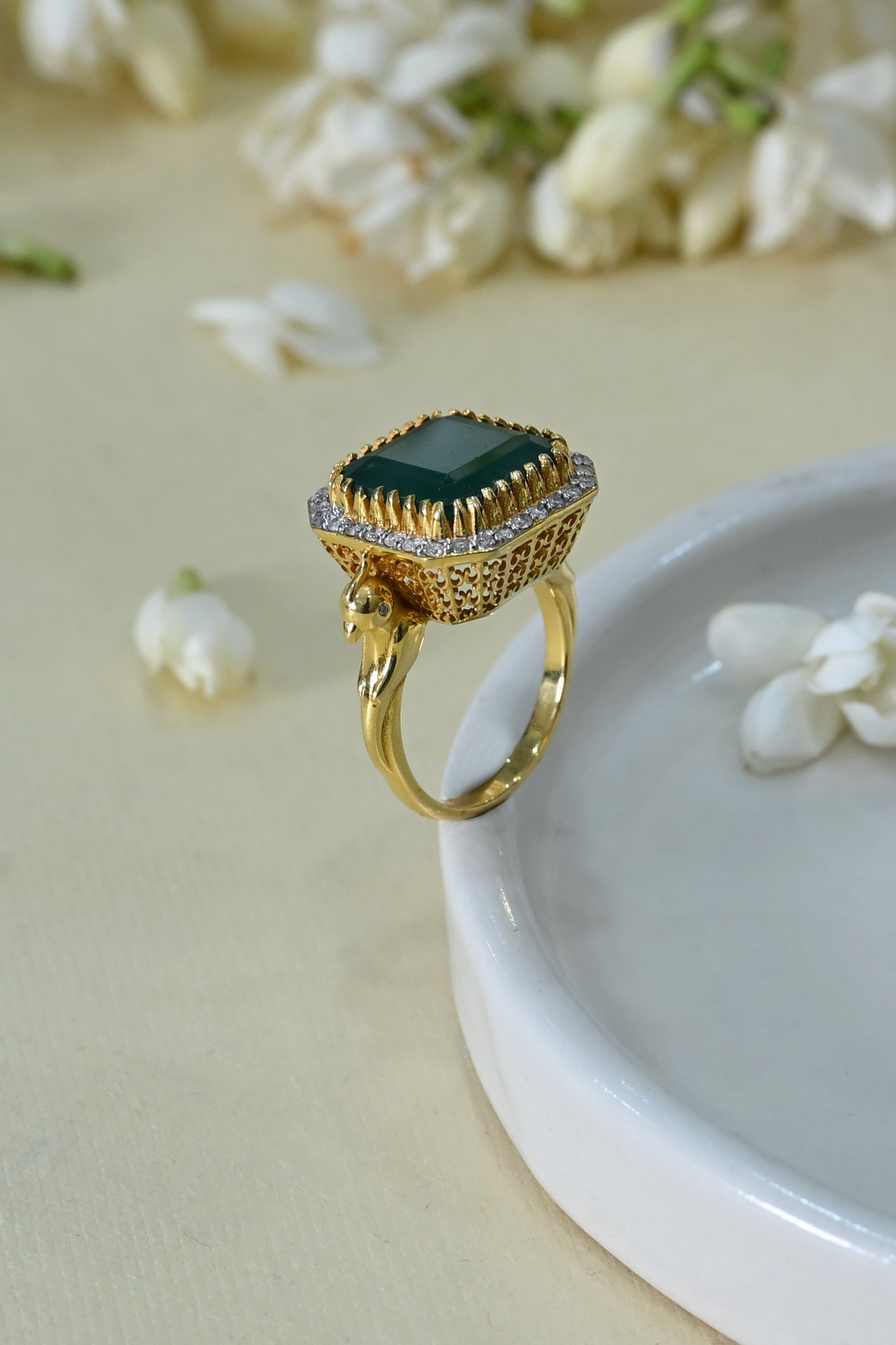 Emerald & Diamond Statement Ring set in Pure Gold
