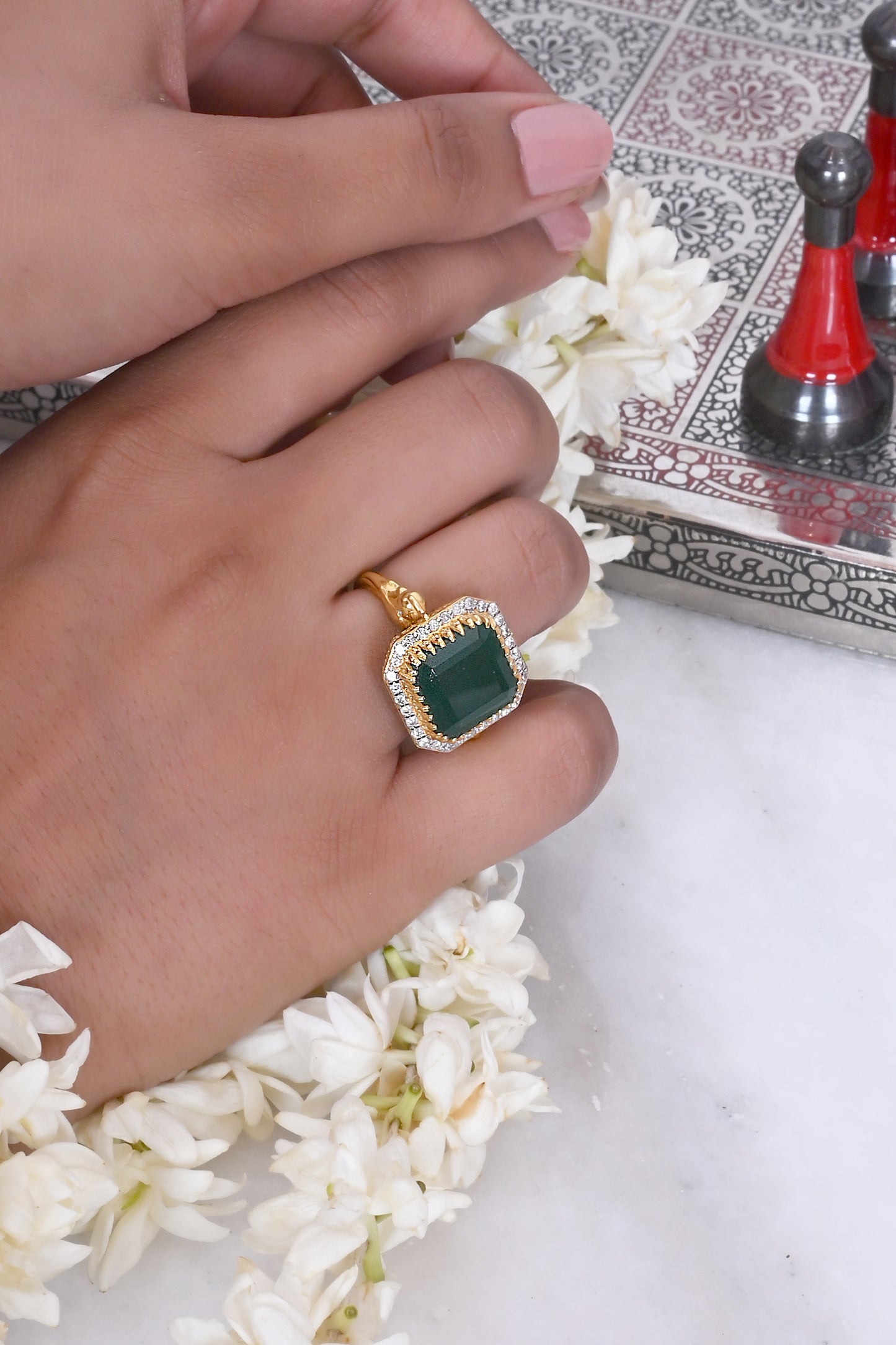 Emerald & Diamond Statement Ring set in Pure Gold