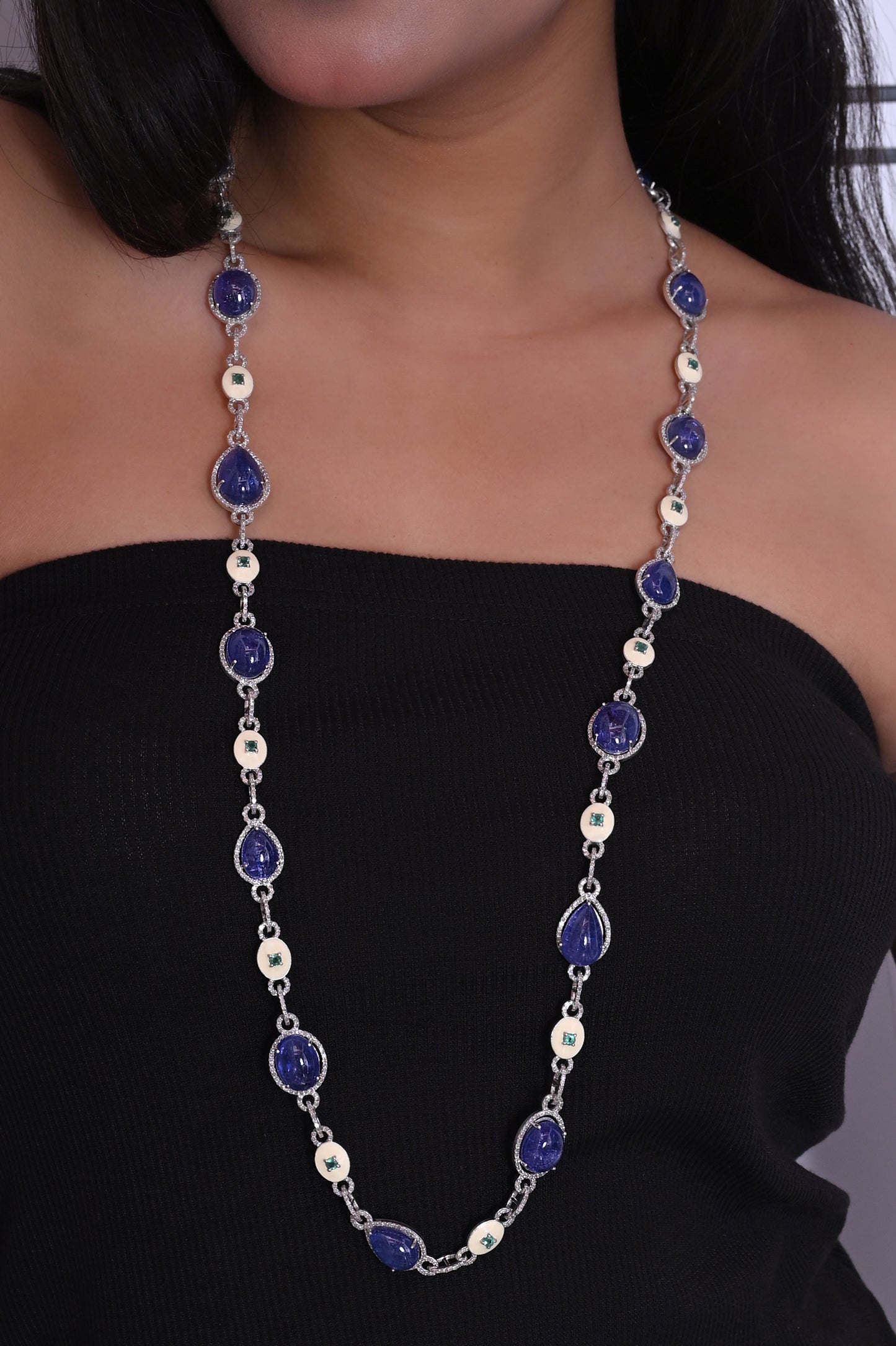 blue and white stone necklace