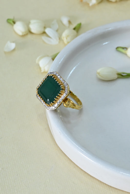 Emerald & Diamond Statement Ring set in Pure Gold