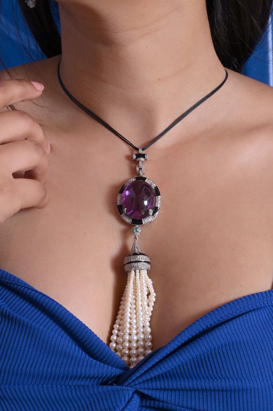 purple stone with white stones necklace